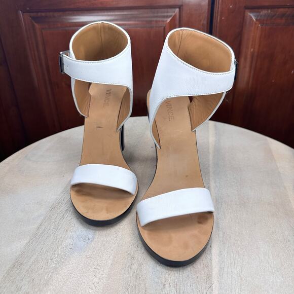 Vince Womens Nicole Leather Sandals Size 7 White Leather Open Toe Block Heels - Picture 10 of 10